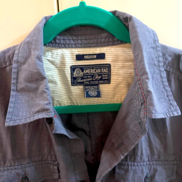 Set Of 2 Shirts Mens MICHAEL BRANDON / AMERICAN RAG SZ M Gray Denim Long Sleeves - Picture 8 of 11